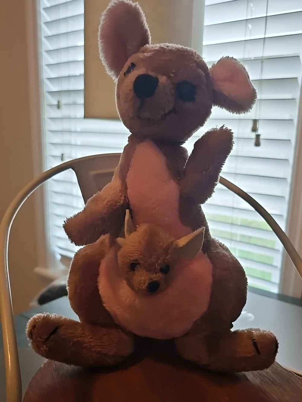 1970 Vintage Walt DisneyPlush Kangaroo with Joey Stuffed Animal - Brown and Pink